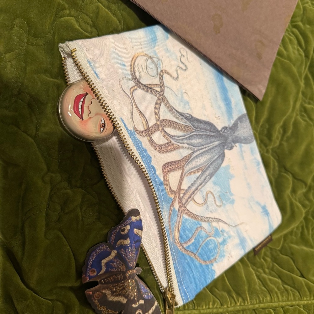 Tokyo Milk - Octopus Print Canvas Pouch with Butterfly 🦋 tag Accents